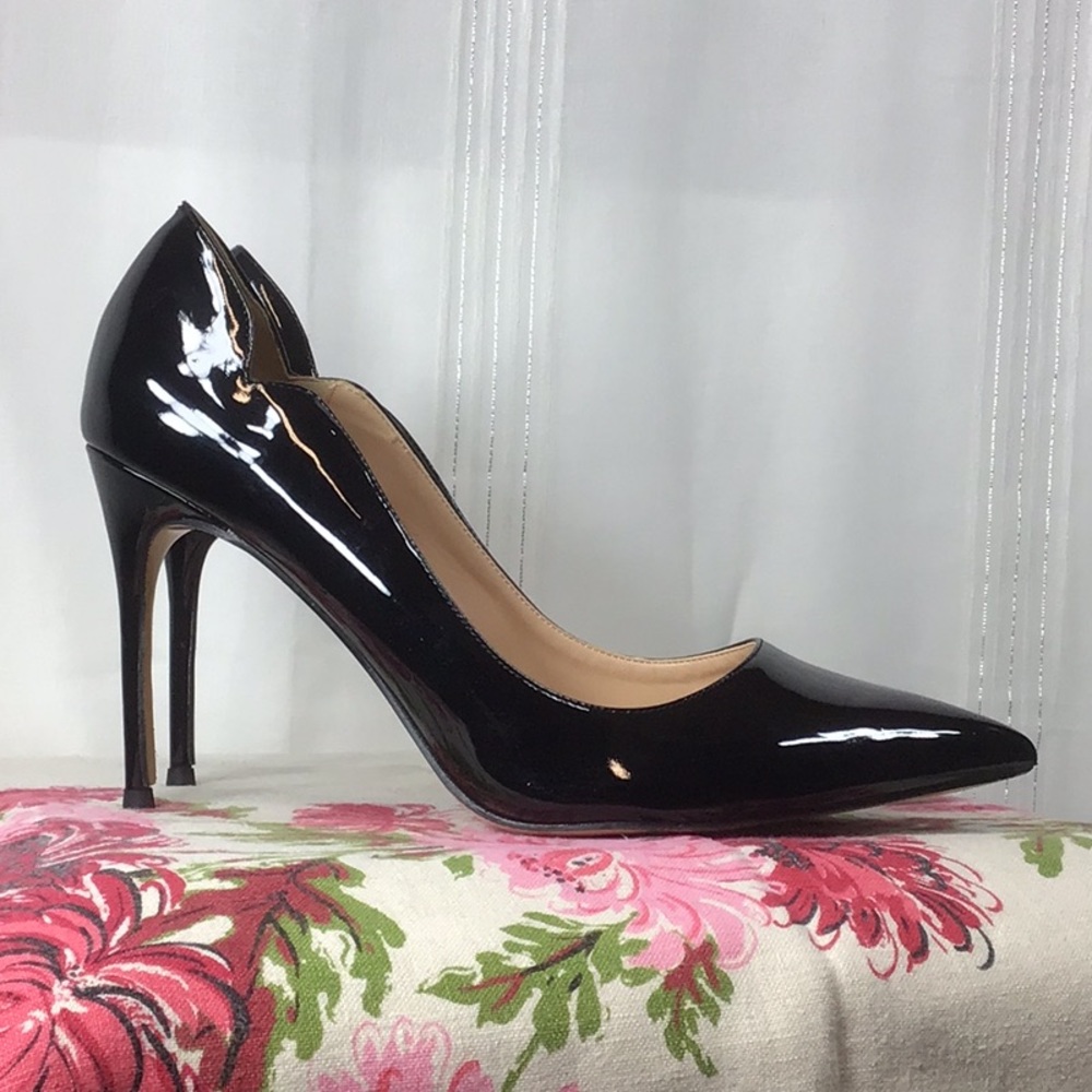 Coleter Sexy Black Faux Patent Leather Point Toe Stiletto Heels Sz.11